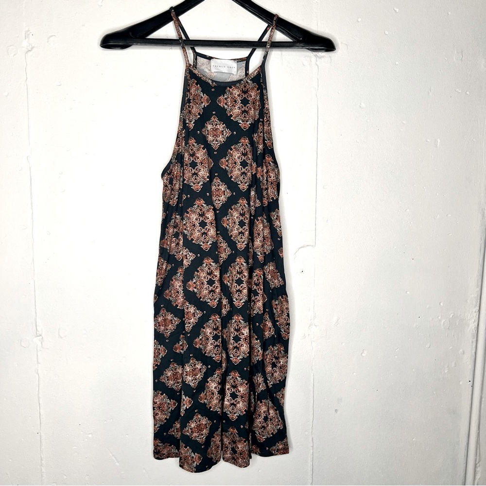 French Grey blue and orange pattered summer dress size large. Stitch fix.